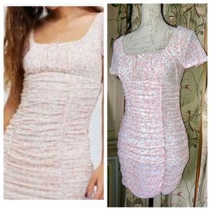 LA Hearts Shirred Floral Toile Short Sleeve Bodycon Dress Pink sz XSmall